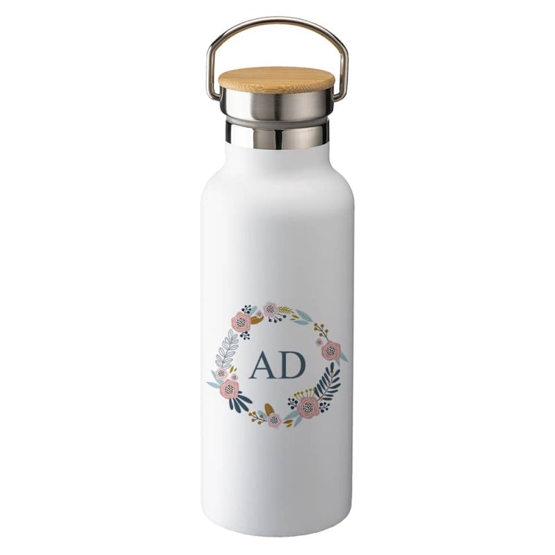 Botella Térmica Tapón Madera Inicial Floral - Imagen 3