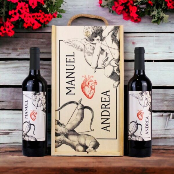 Caja 2 Botellas de Vino Rioja Diseño Cupido