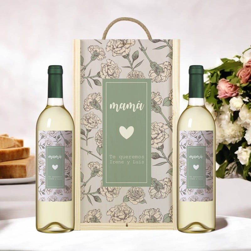 Caja Regalo Personalizada 2 Vinos Blancos Floral