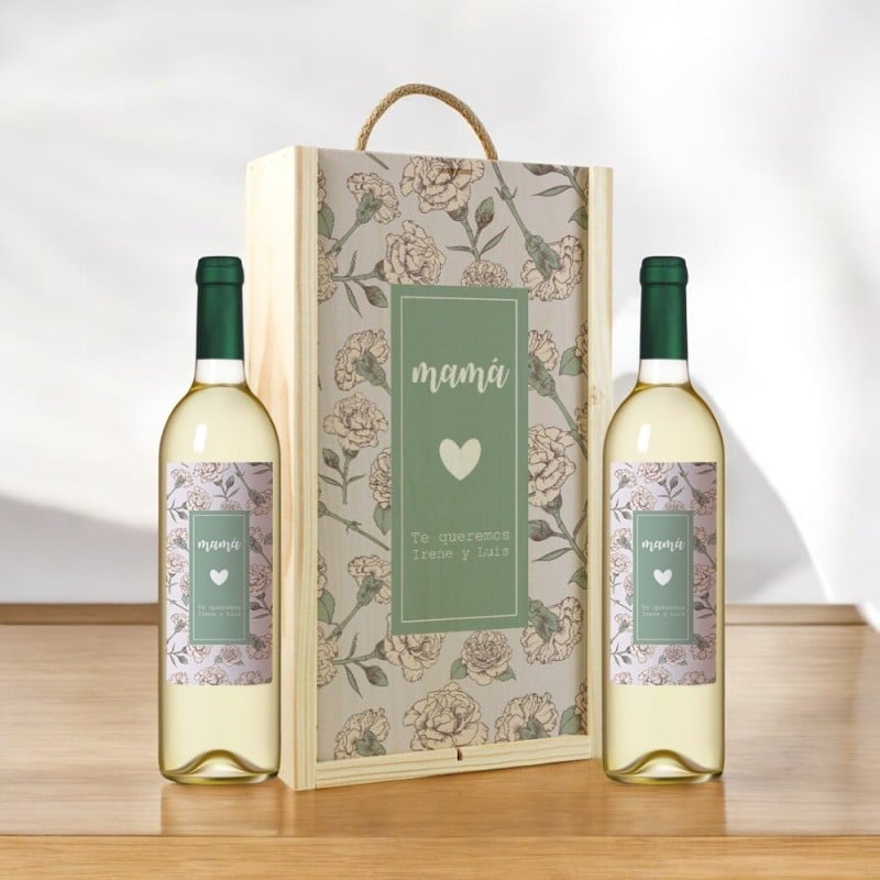 Caja Regalo Personalizada 2 Vinos Blancos Floral - Imagen 3