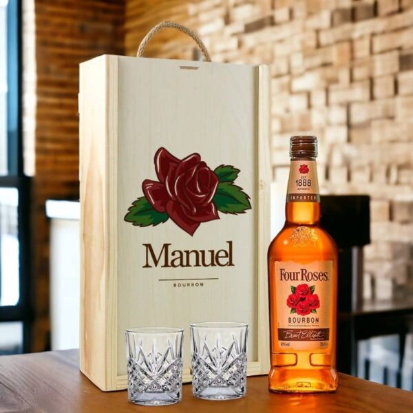 Caja Regalo Personalizada Four Roses + Vasos
