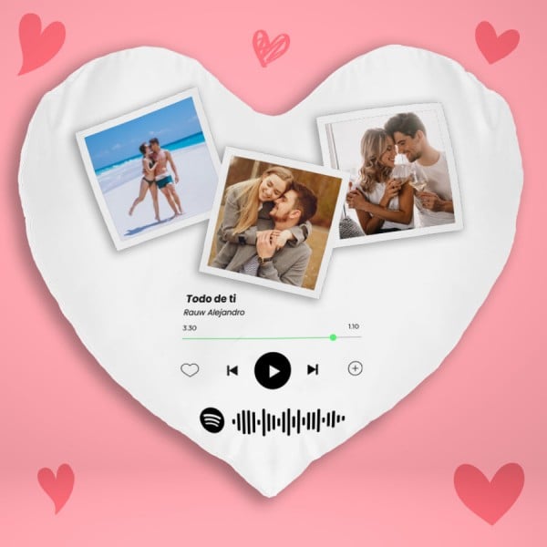Cojín forma de corazón con Fotos y código Spotify - Imagen 2