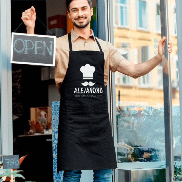 Delantal Personalizado Negro Chef con Nombre