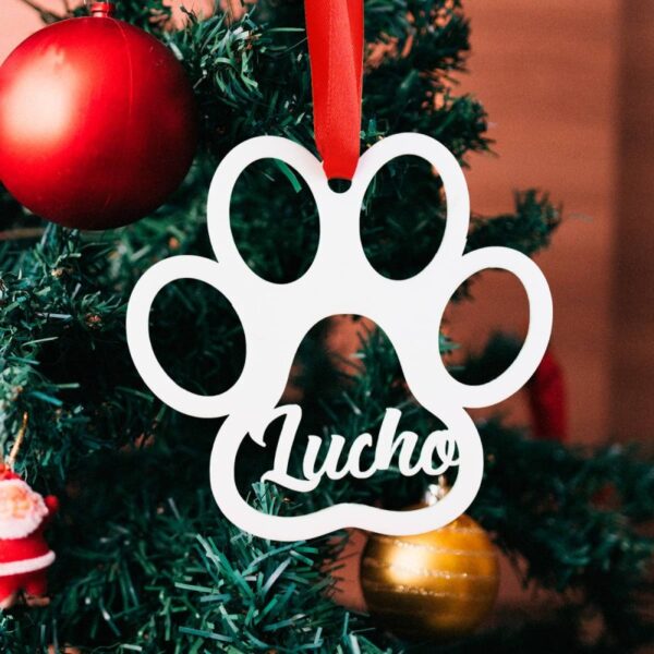 Huella Mascota de Navidad Blanca Personalizada