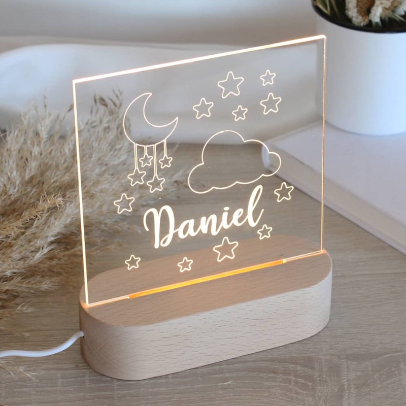 Lámpara Led Personalizada Luna y Estrellas
