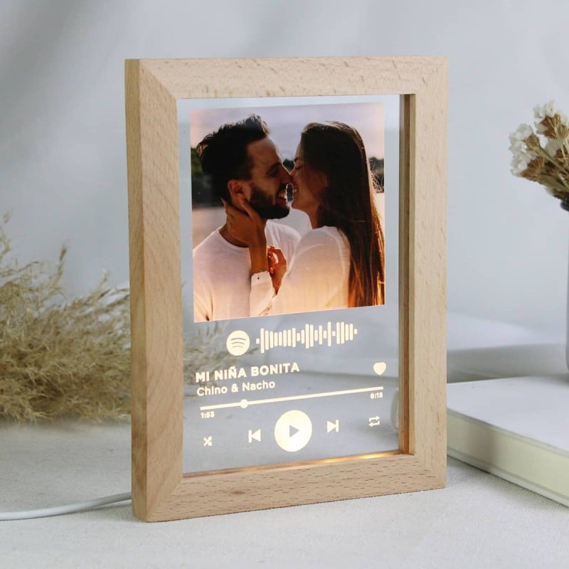 Lámpara Personalizada Código Canción Marco Madera - Imagen 3