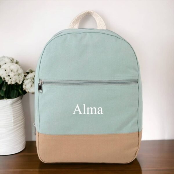 Mochila Personalizada Verde Agua y Marrón 100%...