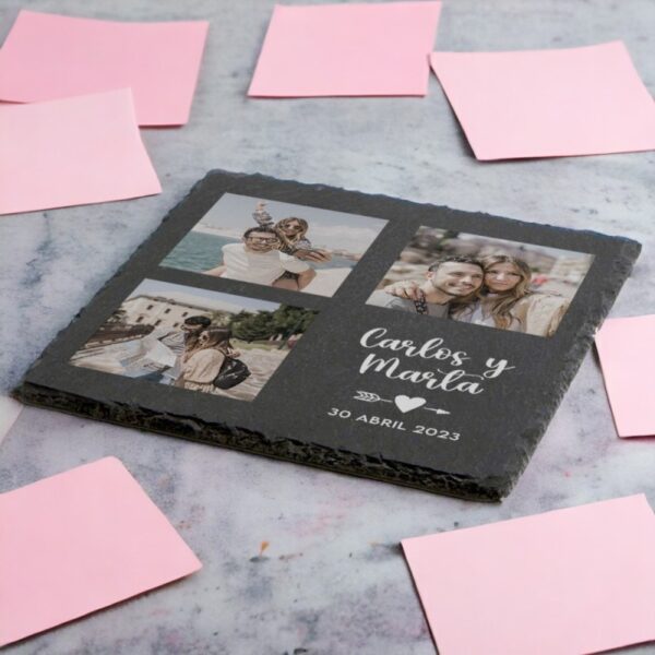 Piedra Pizarra Personalizada con 3 fotos para...