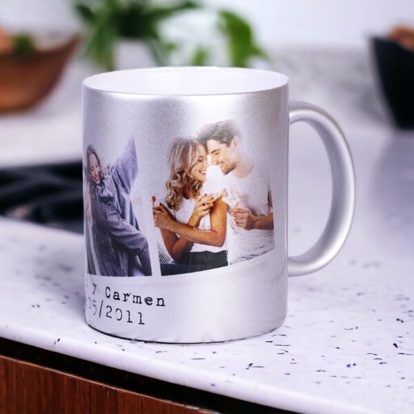 Taza Personalizada Plateada con Fotos y Nombres